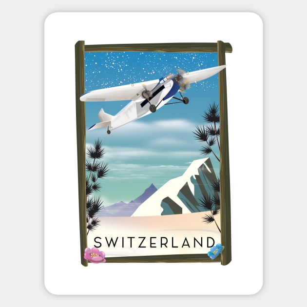 Switzerland travel poster Sticker by nickemporium1